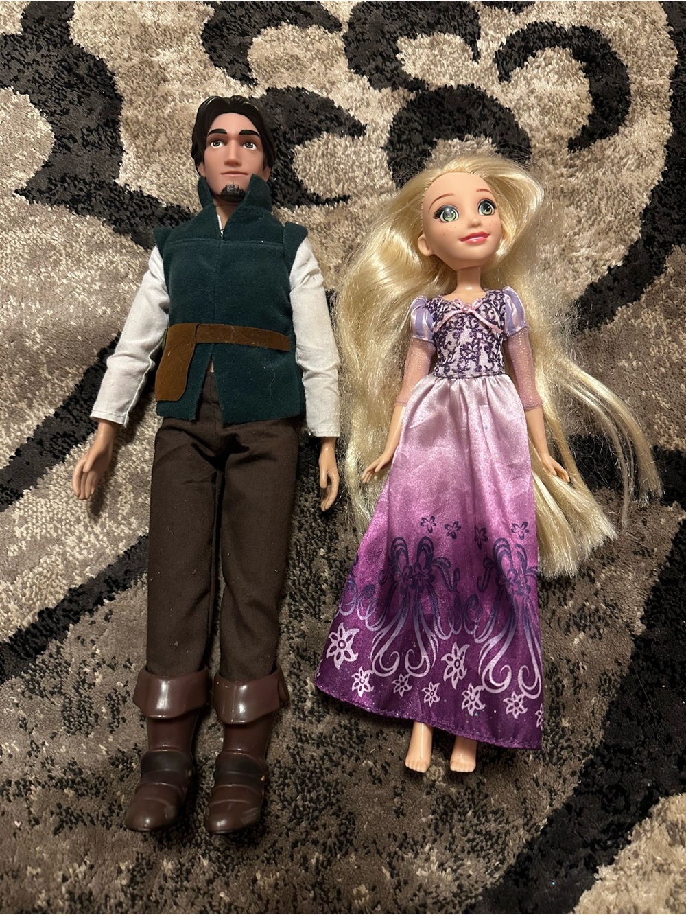 Disney Rapunzel & Flynn Rider Doll Set - Blonde Hair, Purple Dress, Brown Outfit